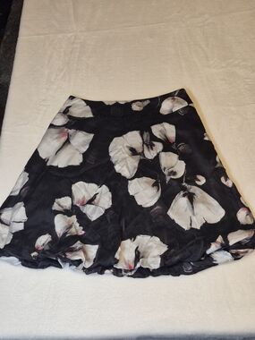 White House Black Market Black Mini Skirt with White Floral Print